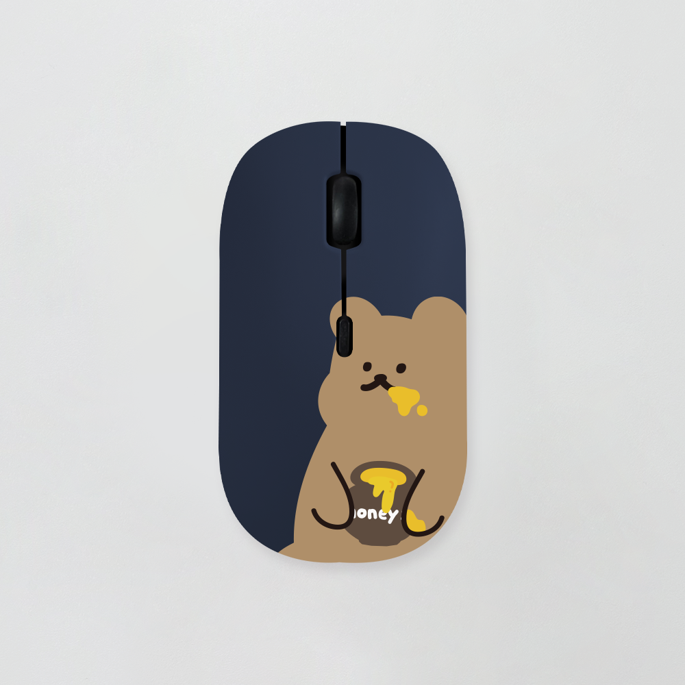 [무소음 마우스] 꿀먹는 곰 네이비 . 마우스 블루투스마우스 노트북 무소음 무선 디자인마우스